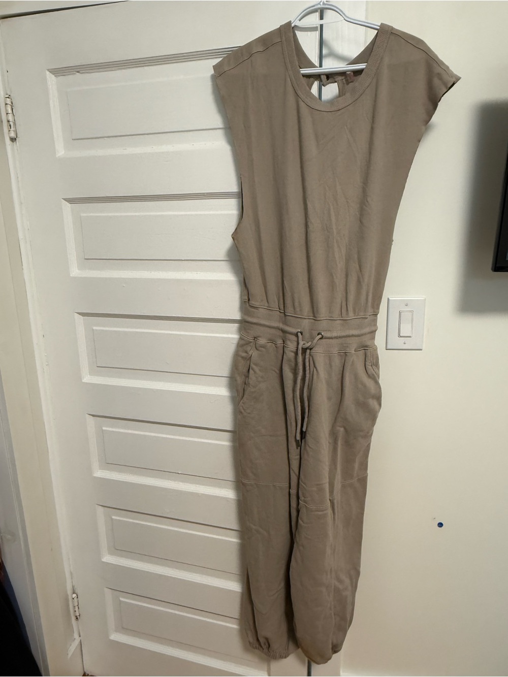 Free People Sleeveless Taupe Drawstring Waist Jumpsuit